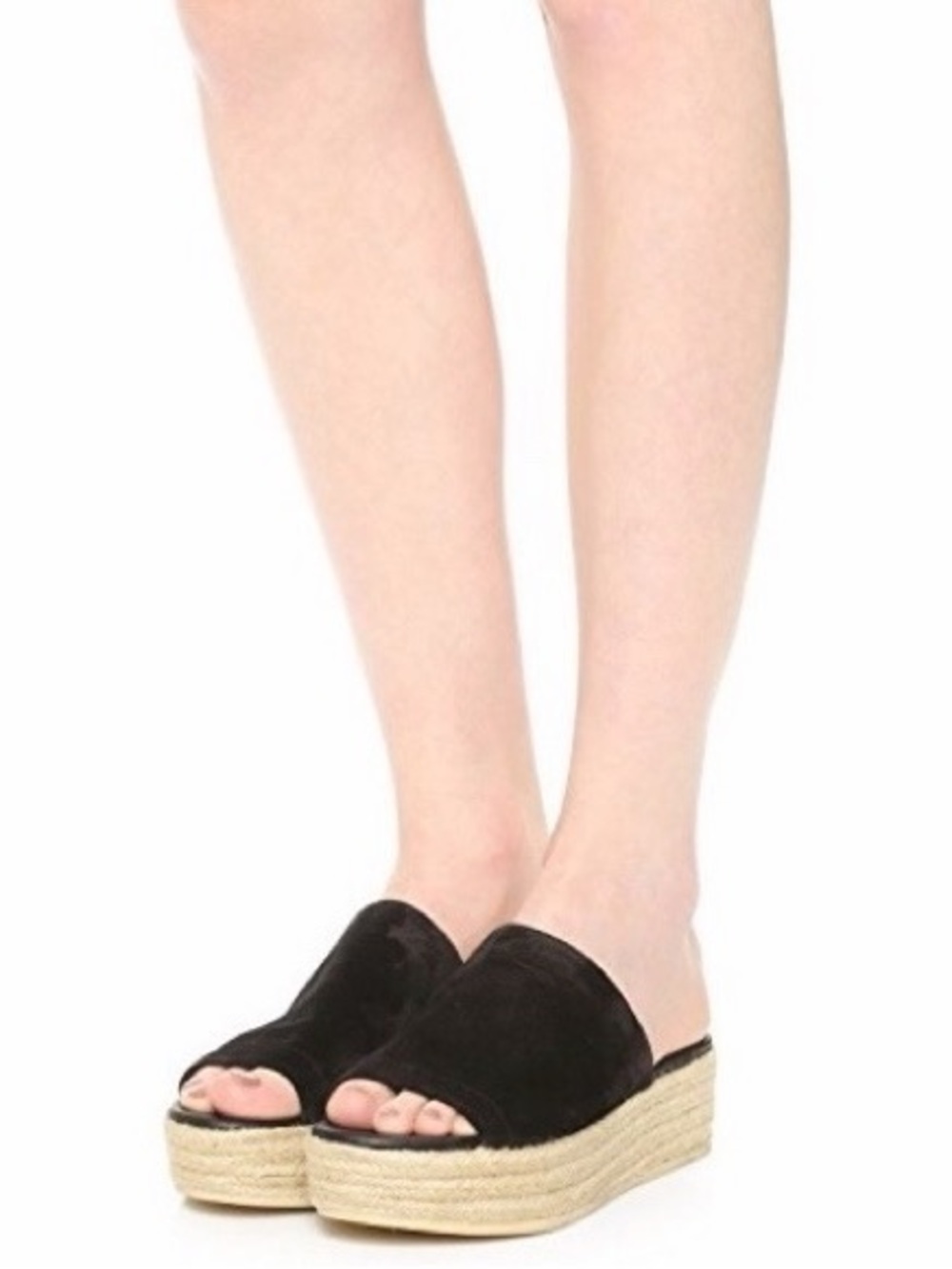 Vince Black Suede Solana Slide Espadrille Platform Sandal - Women